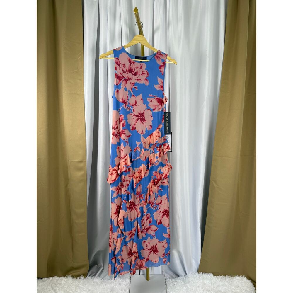 RACHEL Rachel Roy Isca Floral Ruffle Mesh Midi Dress Blue Pink Size M NWT - Picture 2 of 6